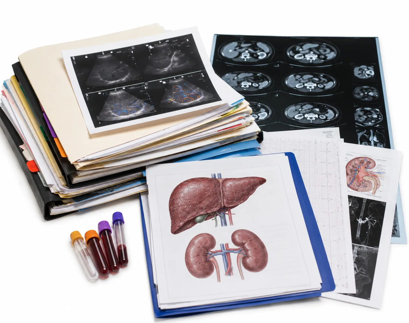Medical imaging reference for reviewing liver and kidney dysfunction