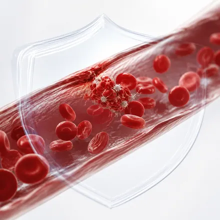 Blood vessel illustration showing bleeding and clotting balance before a procedure