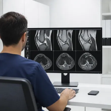 Radiologist reviewing complete DICOM imaging for a stem cell consultation